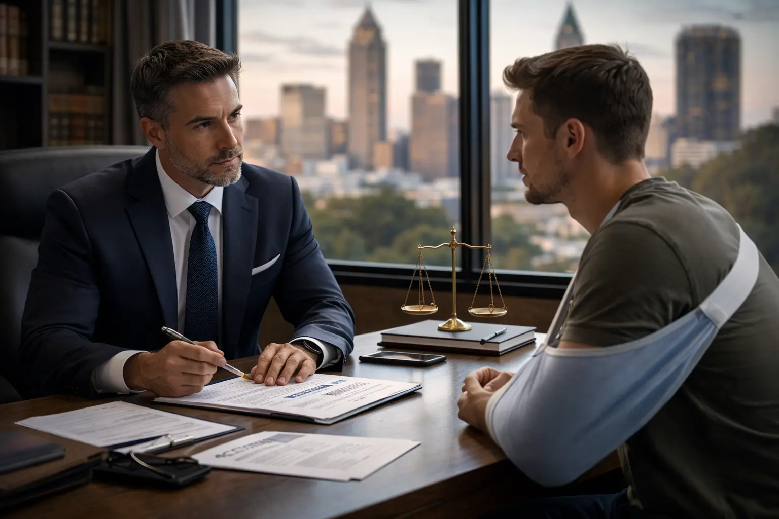 personal Injury lawyer and client dicussing accident case