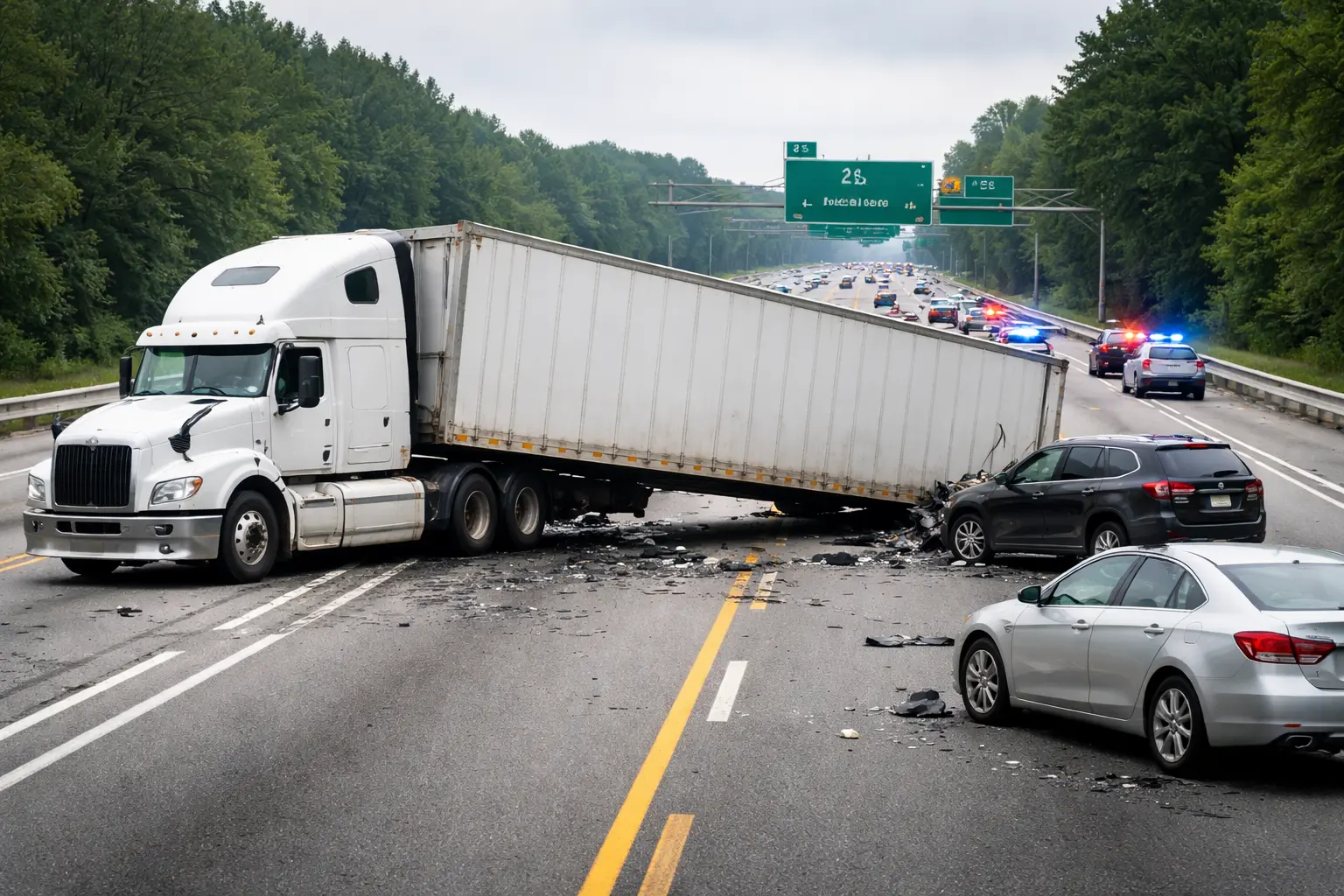 Jackknife truck accident on Georgia highway blocking lanes
