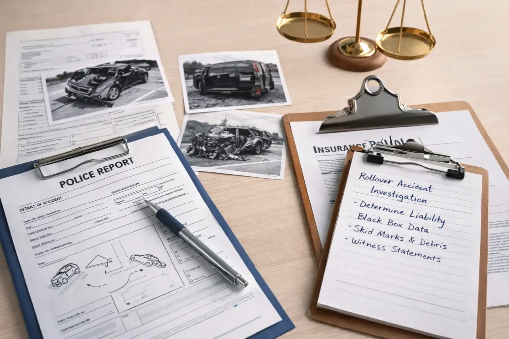 Rollover accident investigation documents and legal evidence