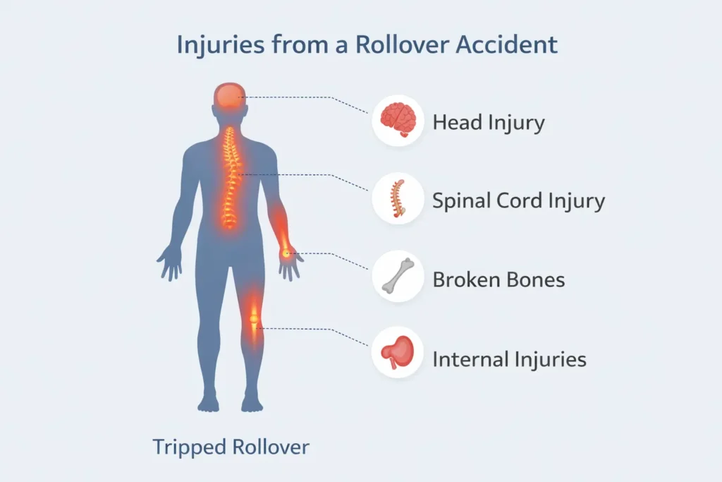 Common rollover accident injuries, including head and spinal injuries
