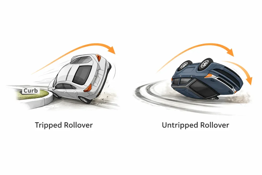 Diagram showing tripped rollover vs untripped rollover accident