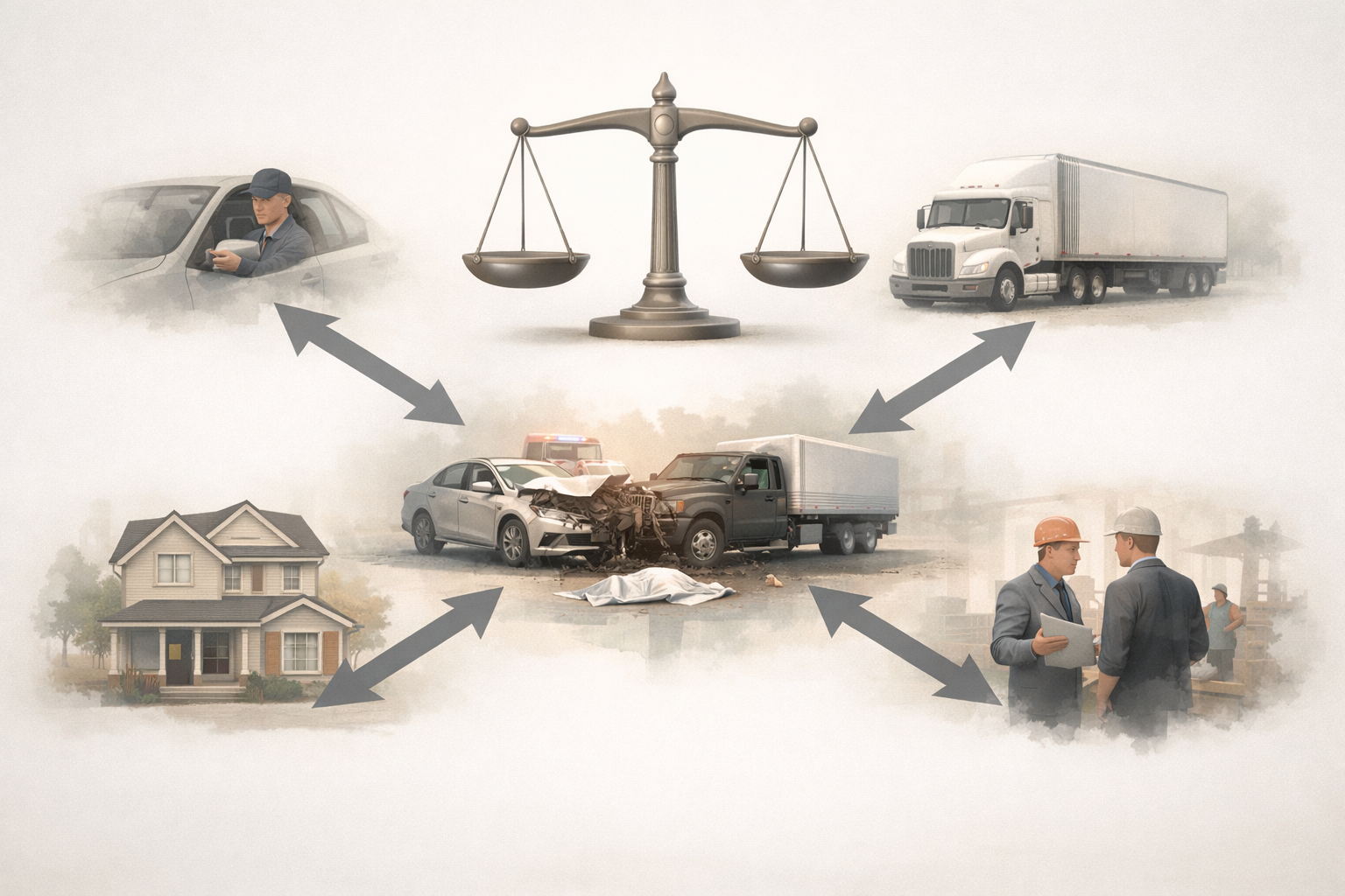 Wrongful death liability diagram showing accident and multiple responsible parties in Georgia