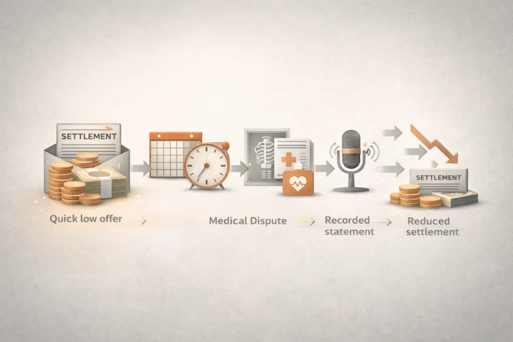 Step-by-step insurance tactics showing how companies reduce injury claim settlements through delays disputes and low offers