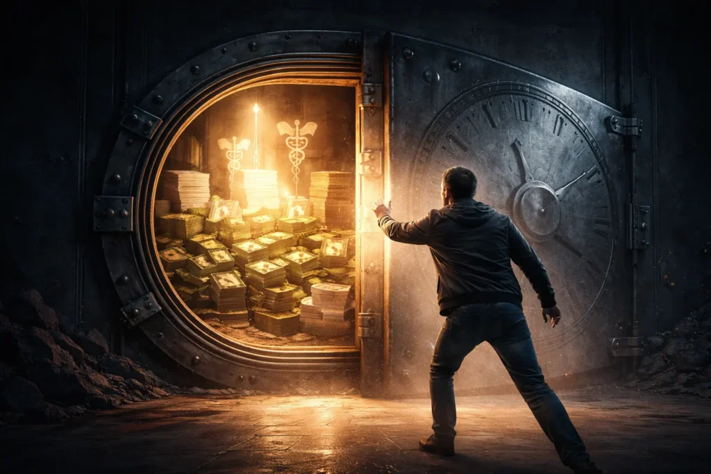 Person reaching toward closing vault of compensation with money and legal documents inside, symbolizing lost claim due to missed statute of limitations.