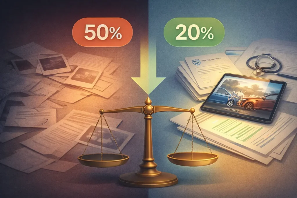 strong evidence reducing fault percentage compared to weak evidence in a Georgia personal injury case