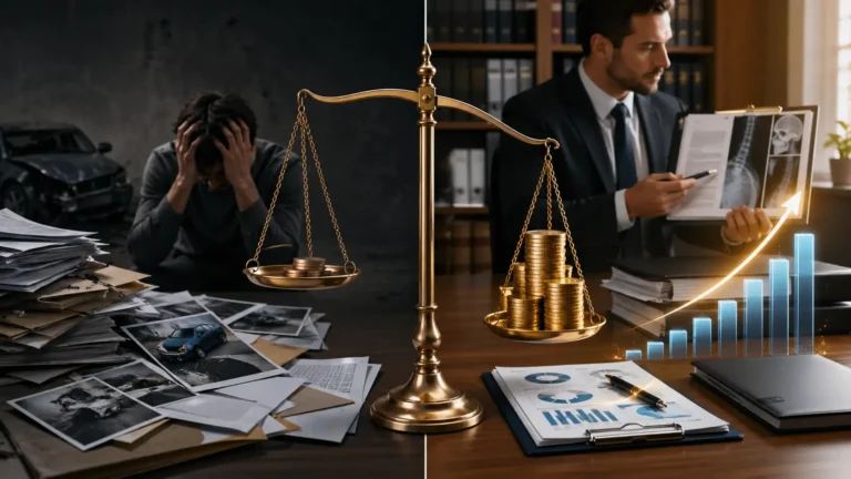 Strong vs weak personal injury case comparison showing how legal representation impacts compensation in Atlanta